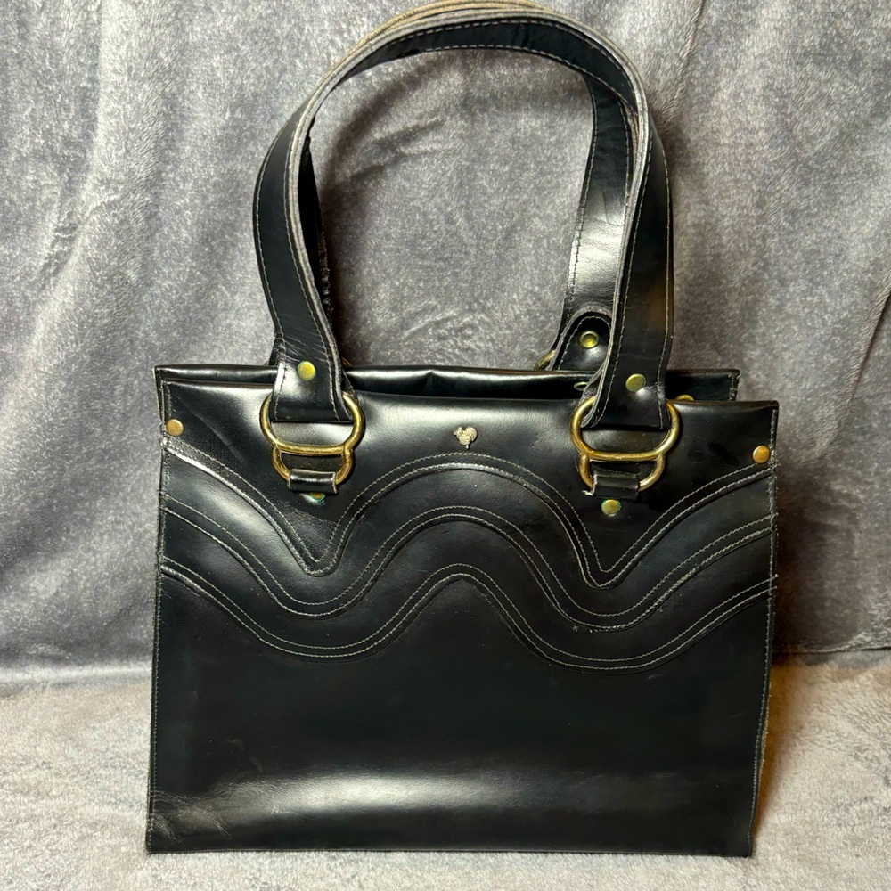 Vintage Jean Fosel Black Leather Purse Handbag Rooster Icon Bike Grunge Hipster